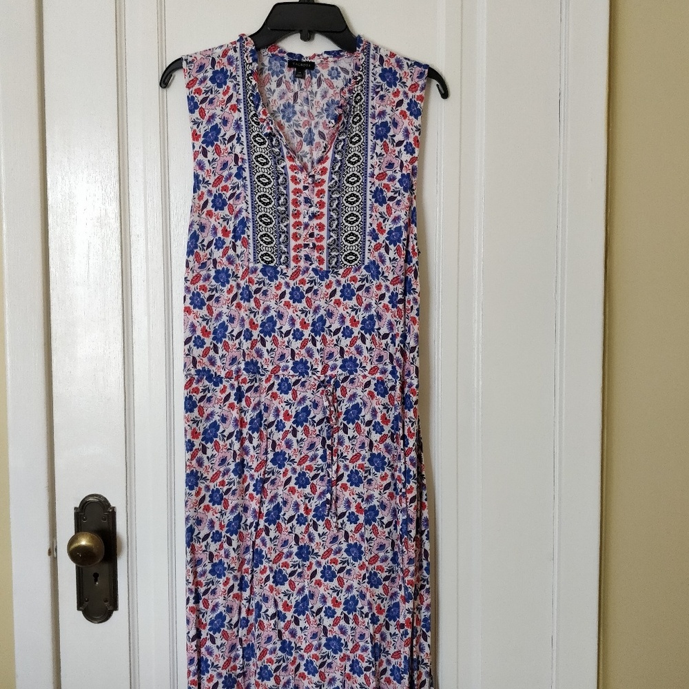 Talbots Pink and Blue Floral Maxi Dress Size 14